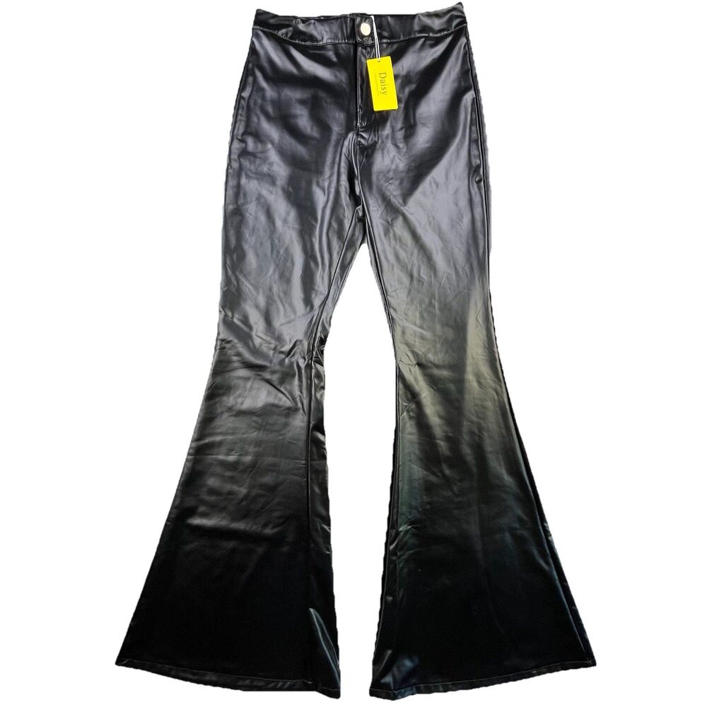 Daisy Faux Leather Flare Pants Women’s Large Black Motorcycle Biker High Rise